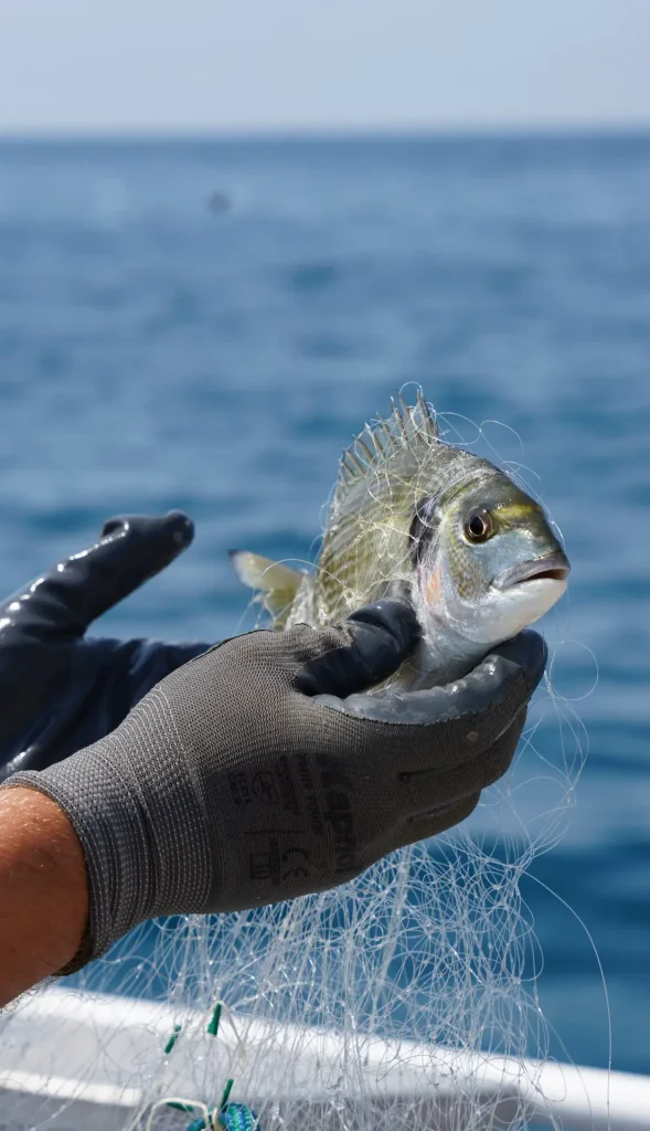 Poisson frais tenu à bord après la pêche